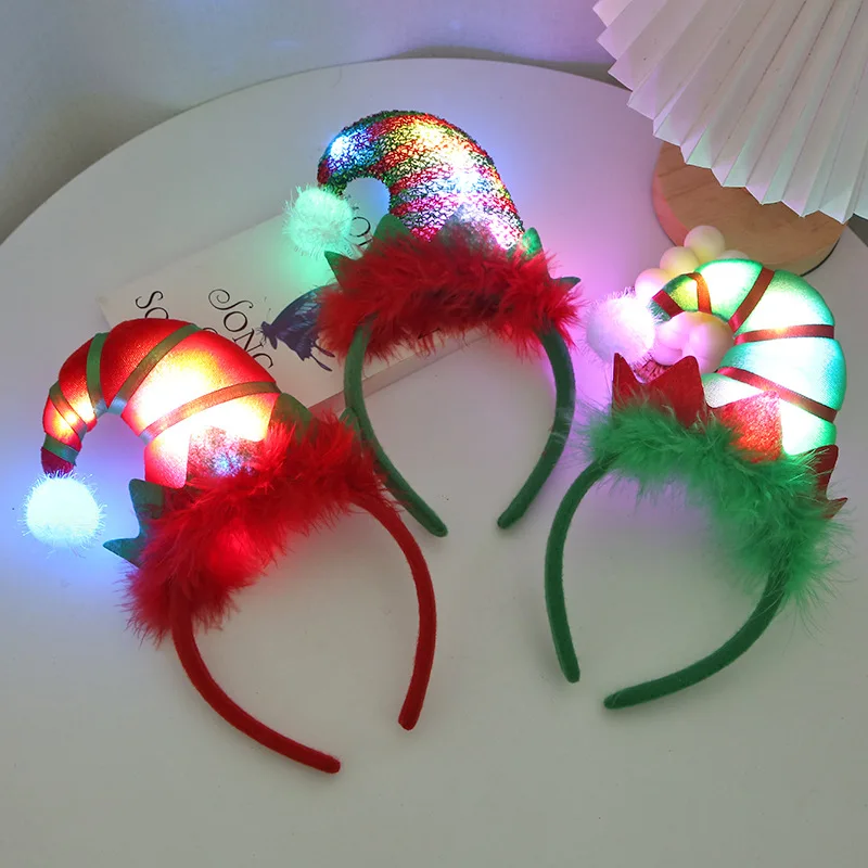 Gorro de elfo con luz LED para mujer y niña, diadema de elfos, aro para el pelo, decoración para fiestas, bodas, Navidad.