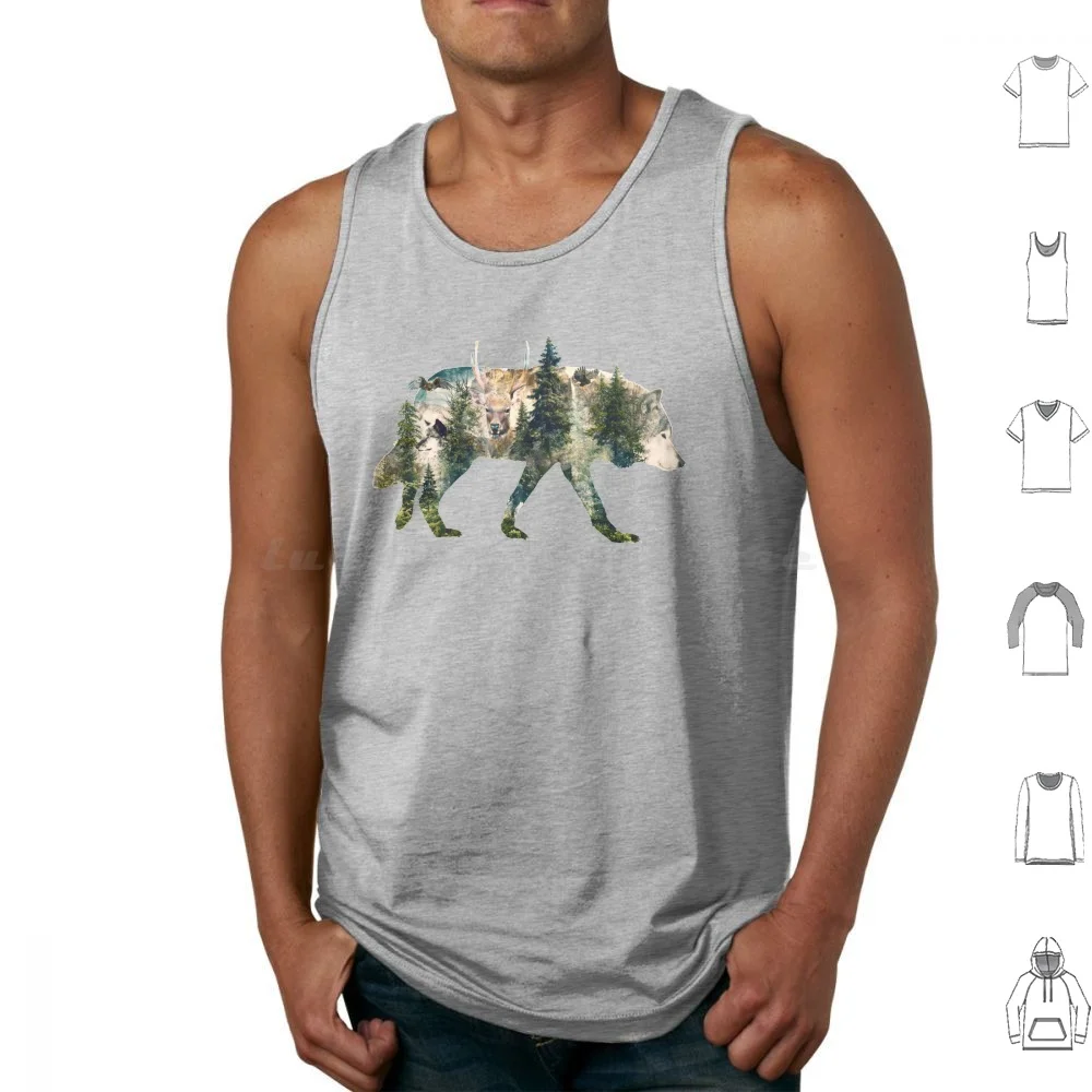 Wolf Pride Surrealism Nature Art Tank Tops Print Cotton Wolf Wolves Deer Bald Eagle Hawk Animals Nature Surrealism