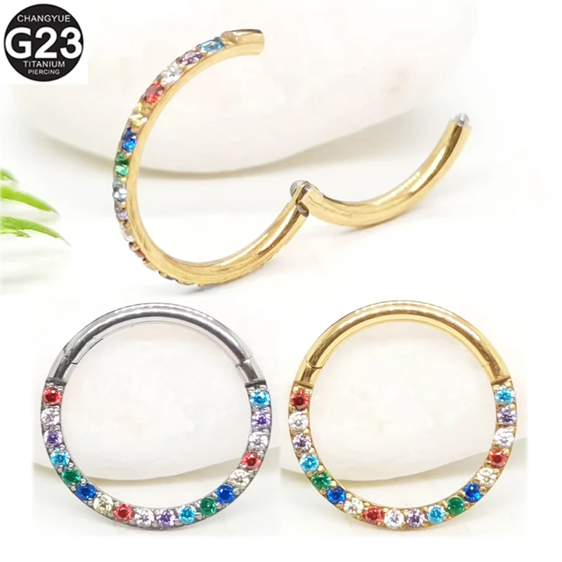 

F136 Titanium Septum Piercing Nose Ring 7 Colour Zircon Lip Rings Ear Cartilage Clicker Earrings Tragus Helix Piercing Jewelry