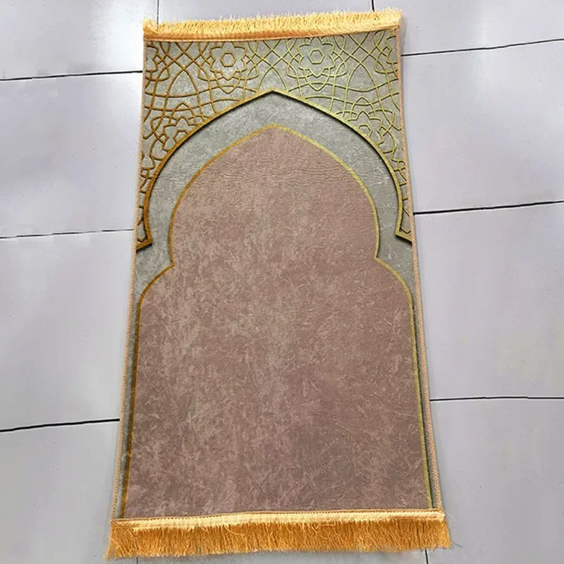 2024 Gold Diamond Velvet Thickened Adult Worship Mat Non-slip Soft Worship Rug New Ramadan Gift Portable Muslim Prayer Carpet