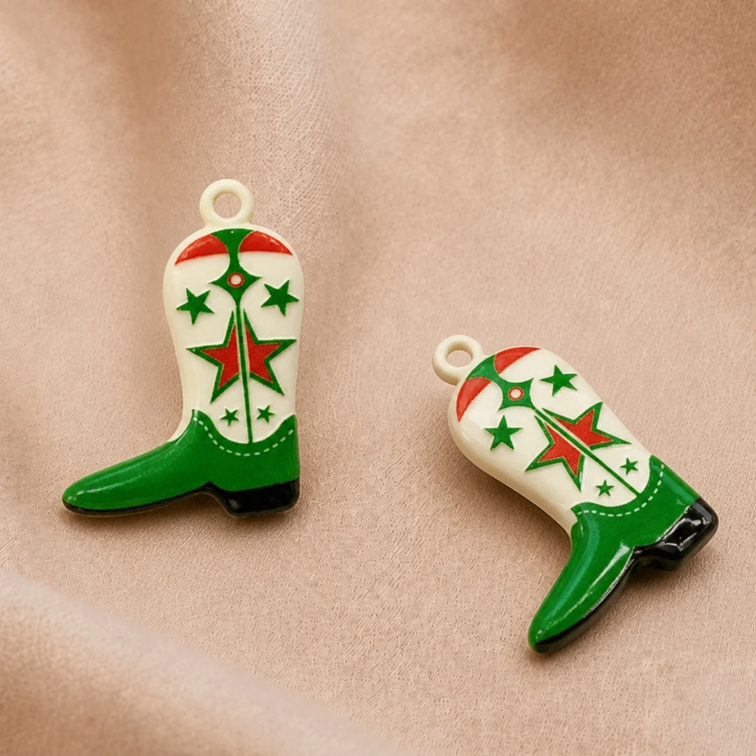 2 Stück Cowboy-Stiefel-Anhänger aus Edelstahl, süße Emaille-Anhänger im Western-Stil für Frauen, zum Selbermachen von Halsketten, Ohrringen, Schlüsselanhängern und Schmuck. – Detail 5