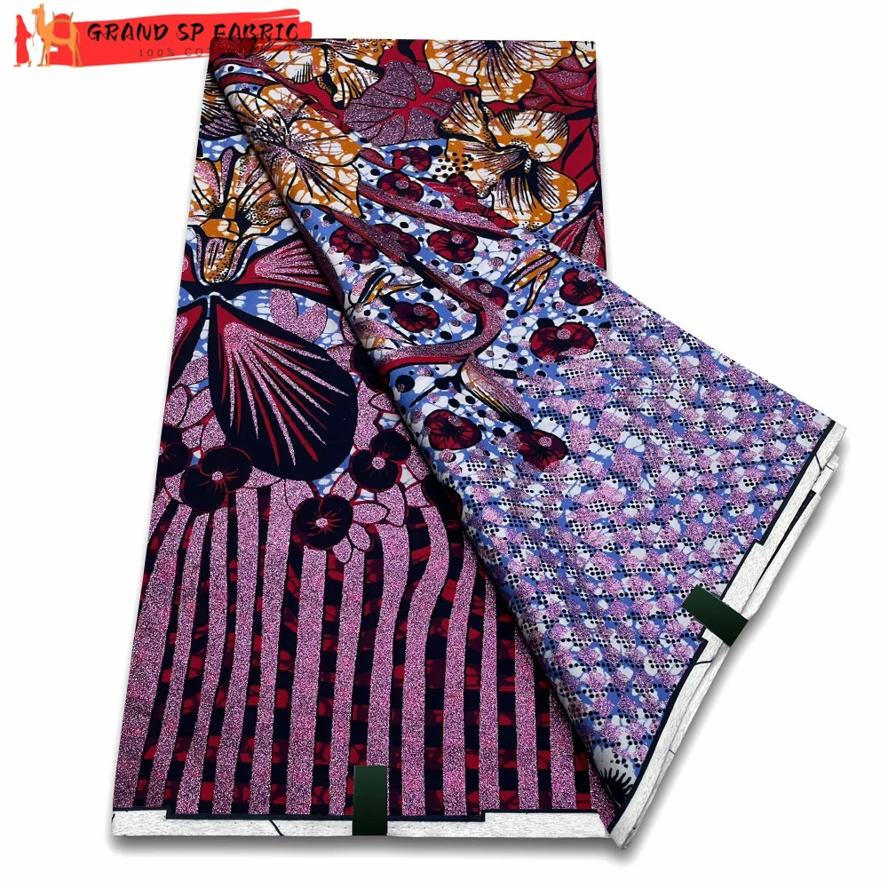 Grand Super 100% Cotton African Wax Fabric High Quality Wax Print Ankara Fabric For Sewing 6yards Women Fabric VLS3113