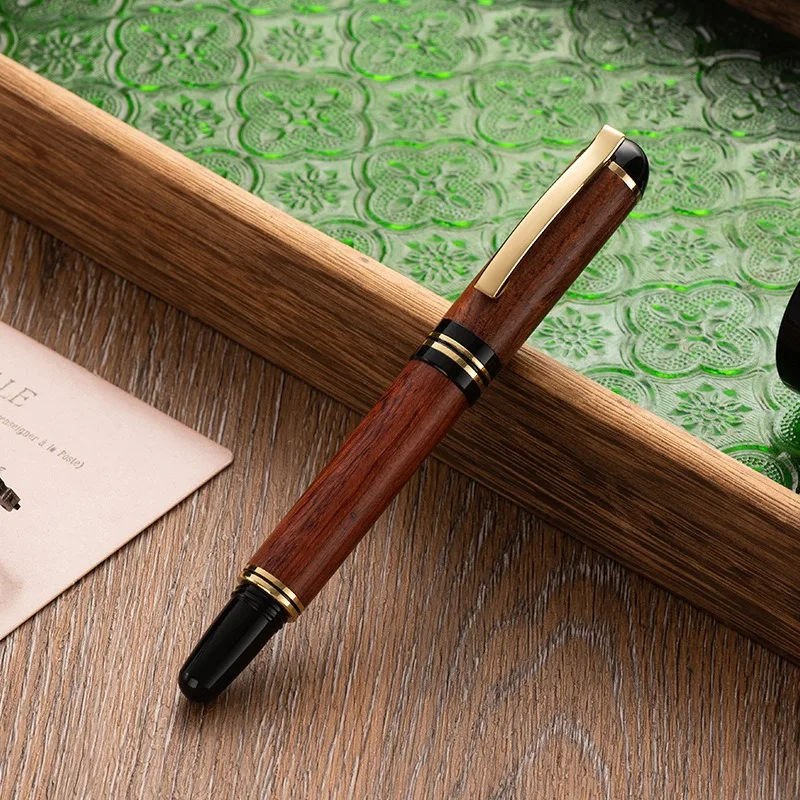 Huashilai 602 Solid Wood Fountain Pen Size 35 Hand Polished Long Knife, Dual Color Pen Tip, Calligraphy Practice Ink Bag Ink Pen