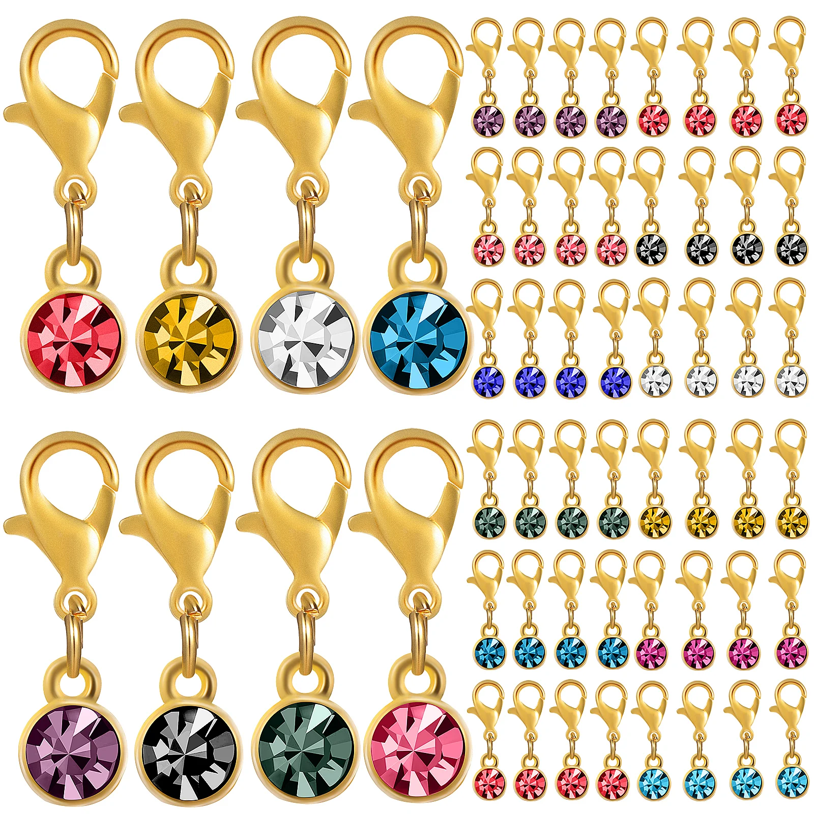 

48 pcs Colored Diamond Pendant Charms Bracelet Necklace Earring Birth Stone Studded Alloy Diy Jewelry Supplies