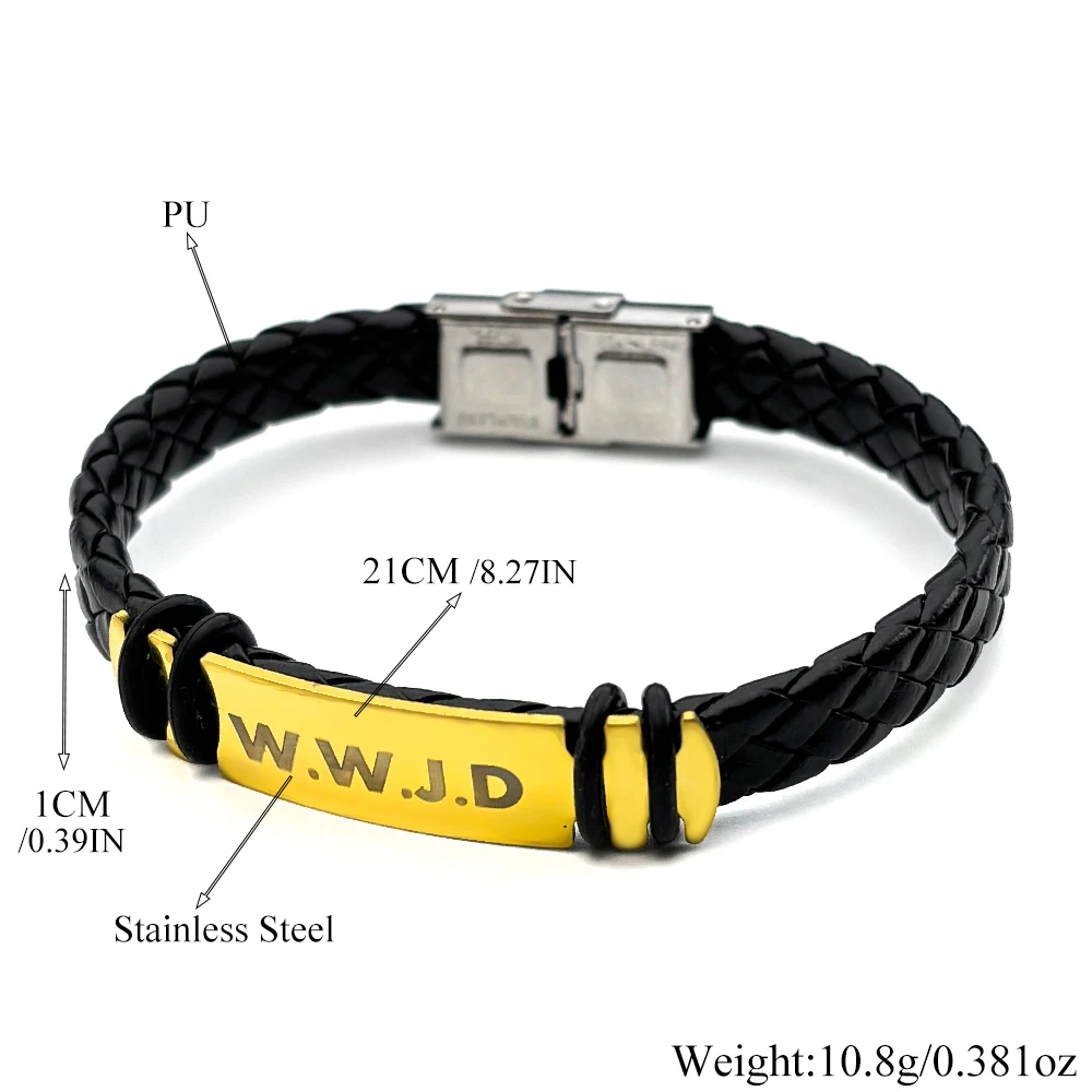 WWJD Armband aus PU-Leder für Männer, Glaubens-Punk-Armband für den Alltag und die Kirche, Schwarz, Was Würde Jesus Tun, Religiöses Amulett, Handschmuck-Accessoire – Detail 3