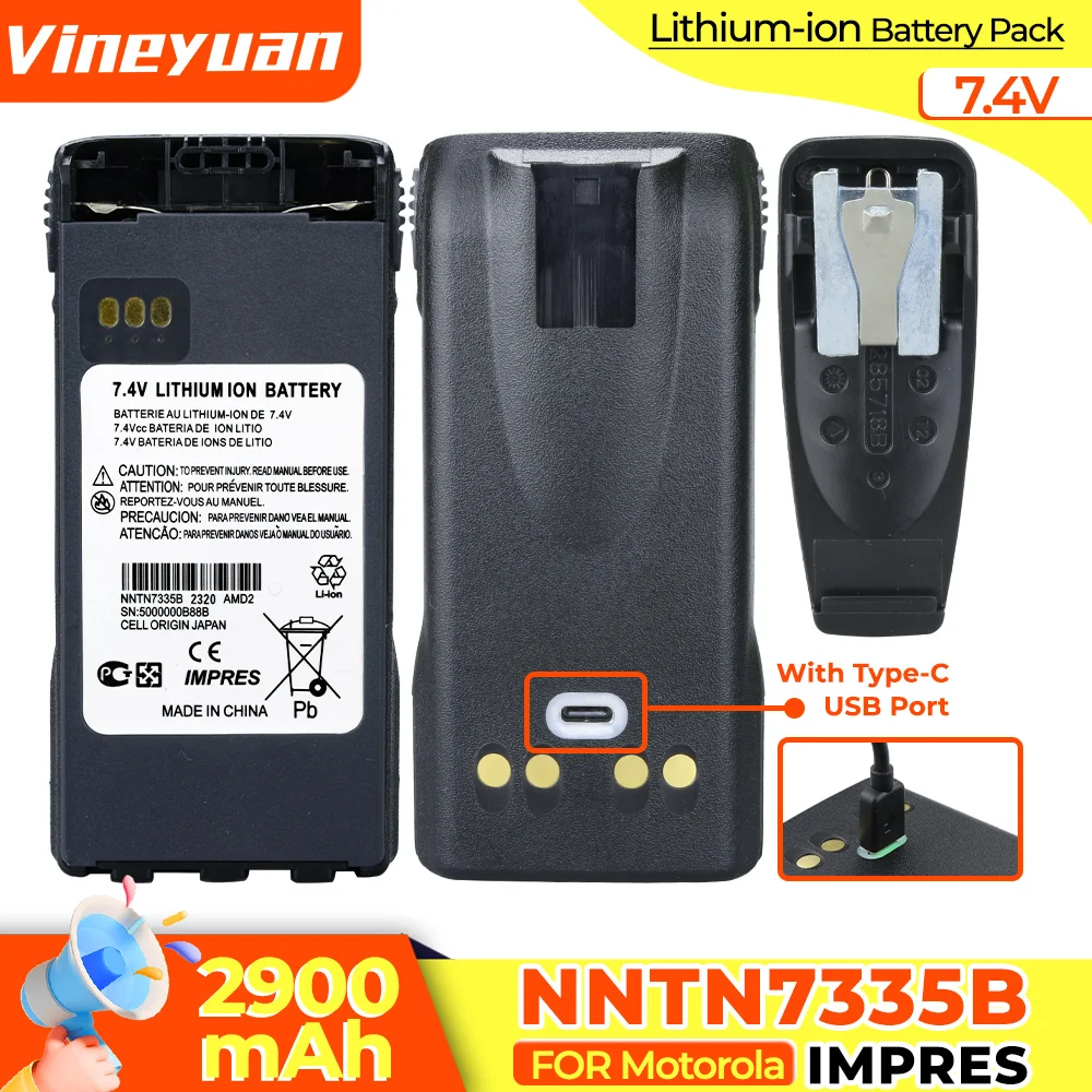 7.4V 2900mAh NNTN7335B Type-C USB Rechargeable Battery IMPRES for Motorola XTS1000 XTS1500 XTS2000 XTS2500 PR1500 MT1500 Radio