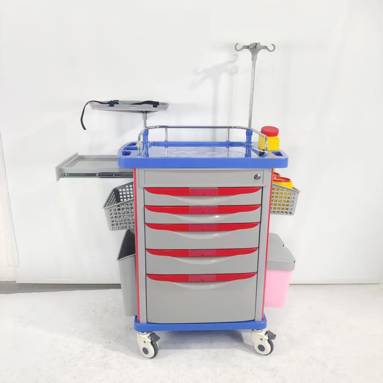 

Emergency Treatment ABS Plastic Anesthesia Medicine Trolley Hospital Furniture Medical Cart with 100kg Load Capacity