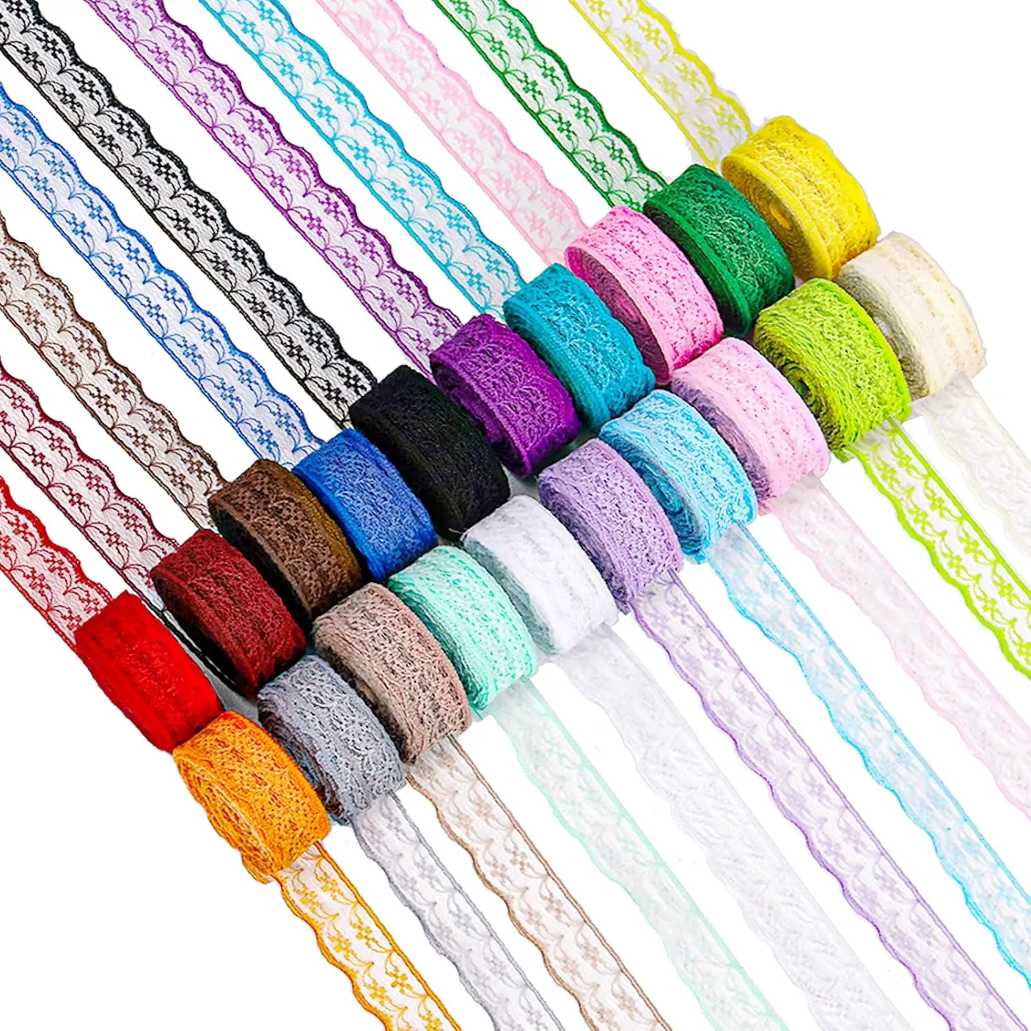 20 Rolls of 2.2cm x 10 Yards Colorful Lace Ribbon, Unilateral Floral Pattern, Polyester, Wedding, Occasion, Colors, Lace Trim fo