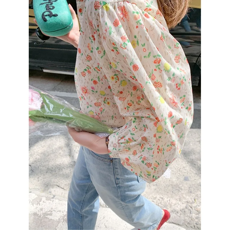 

Summer Floral Print irt Women's Korean Sle Loose Fit Long Sve Sun Protection Faionable Versatile Workwear Commute irt