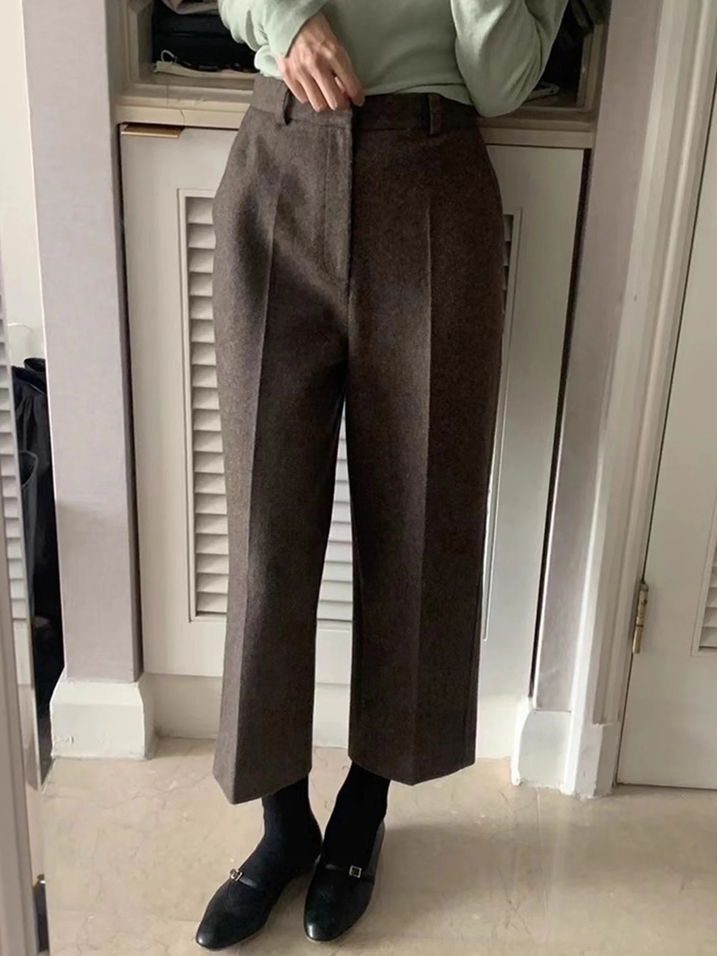 الرجعية عالية الخصر التخسيس عادية تسعة أقدام السراويل النسائية دعوى السراويل 2025 شتاء جديد Sle تنوعا شقة اصطف مستقيم الساق T... #4