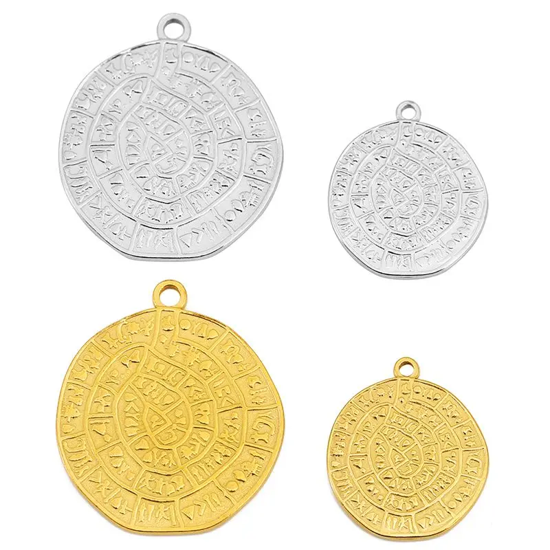 

2-5pcs PVD Stainless Steel Vintage Phaistos Disc Pendant Spiral Imprint Symbol Charm for DIY Necklace Jewelry Making Accessories
