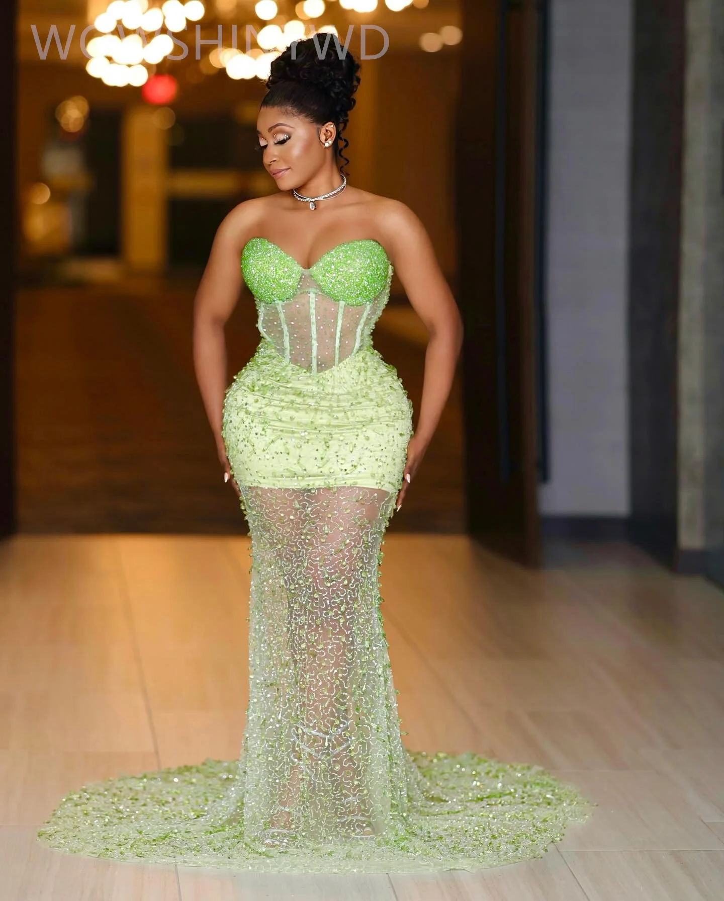 

2024 Plus Size Green Mermaid Prom Dresses Luxurious Crystals Evening Formal Party Second Engagement Birthday Gowns Dresses ZJ81