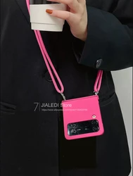 Crossbody Lanyard  Phone case For Samsung Galaxy Z Flip 3 4 5 6 7 zflip6 zflip4 flip6 zflip7 Rose Hinge Cover