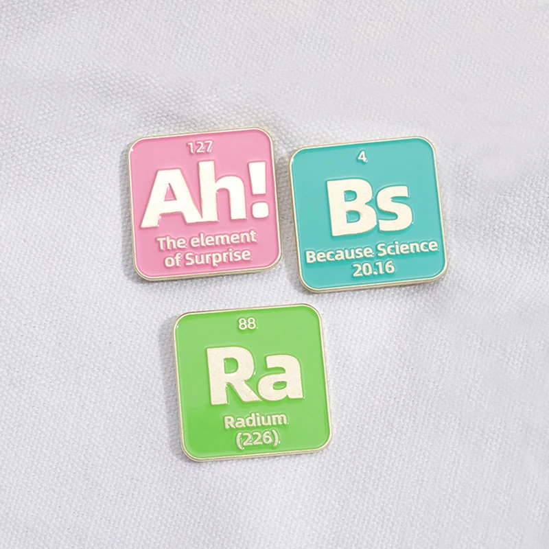 Pins Custom Bs Ra Ah! Brooches Lapel Badges Science Great Women Scientist Curie Jewelry Gift Chemical Element Enamel