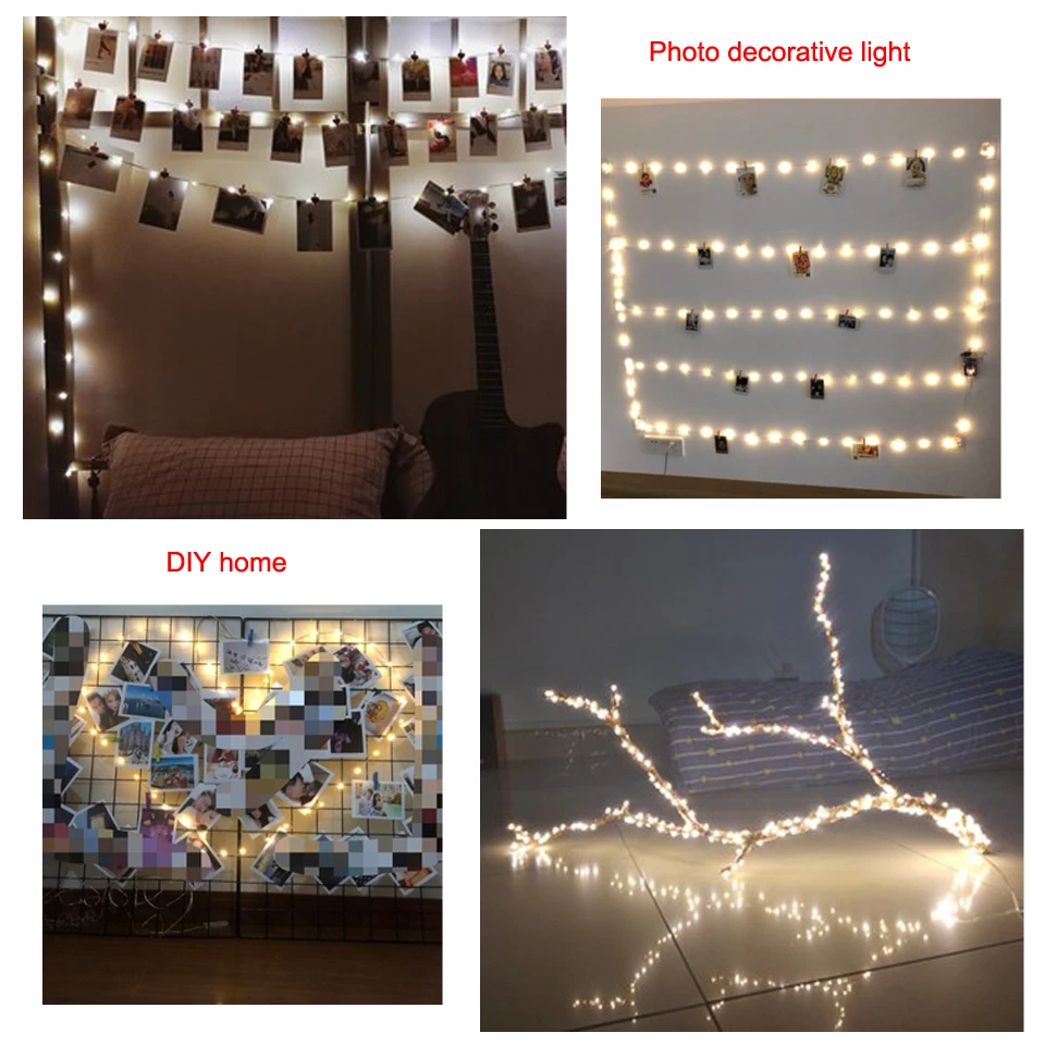 LED String Lights 2M/5M/10M Photo Wall Fairy Lights Outdoor Battery Operated Garland Christmas Decoration Party Wedding Xmas