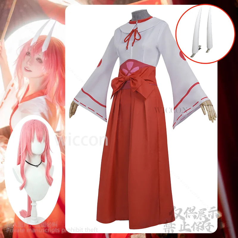 

Anime That Time I Got Reincarnated As A Slime 코스프레 Shuna Costume Miko Uniform Japanese Kimono Dress Pink Wig Girls Customized