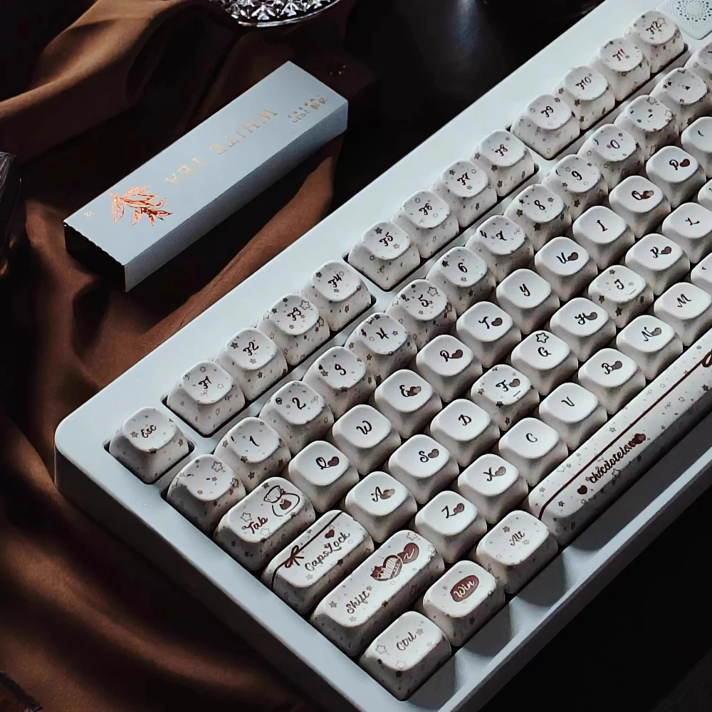 

Белый шоколадный хрустящий колпачок Cherry Foa Pbt, полный пятисторонний термосублимационный милый механический колпачок для клавиатуры, 145 клавиш