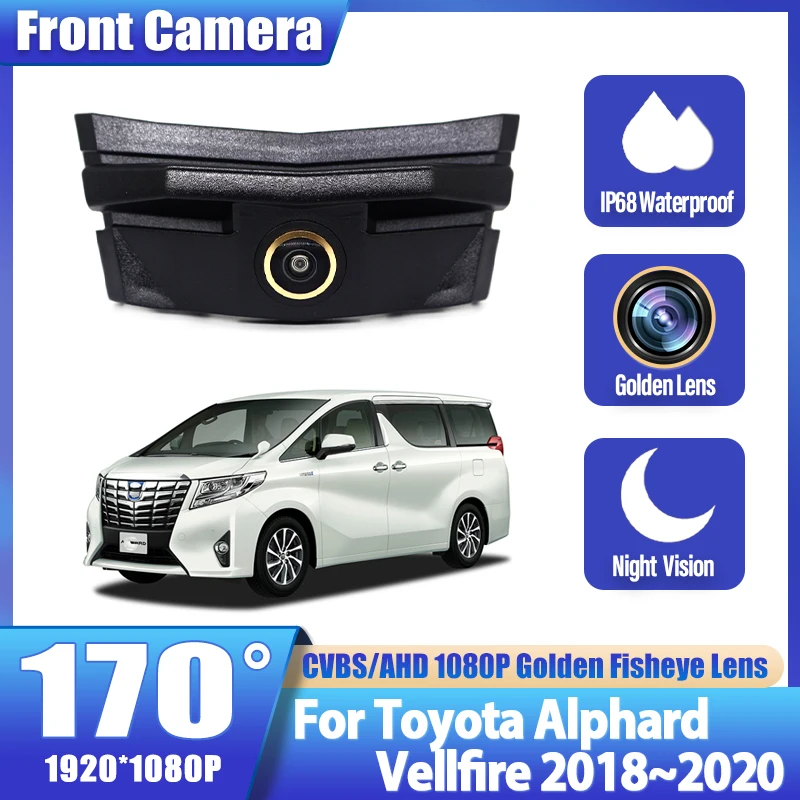 170° Golden FishEye Car Front View Positive Logo Camera Bracket Shell Frame Housing For Toyota Alphard Vellfire 2018 2019 2020