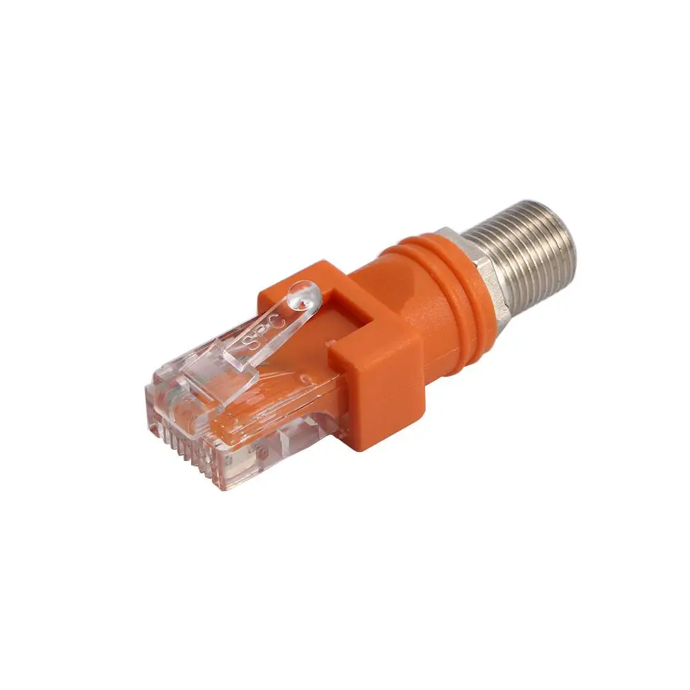 Durable Orange RJ45 To RF Coaxial Coax Cable Connector Barrel Coupler Converter F Female To RJ45 Male Connector Adapter