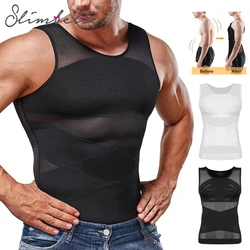 Men Body Shaper Compression Shirts with X-shaped Belt Slimming Undershirt Tank Top Abs Shapers Workout Tummy Control Corset Vest