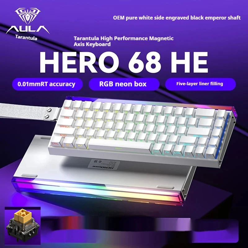 

AULA New HERO 68HE Magnetic Switch Gaming Keyboard E-sports Game Customize RGB Mechanical Wired Keyboard Ergonomics Accessories