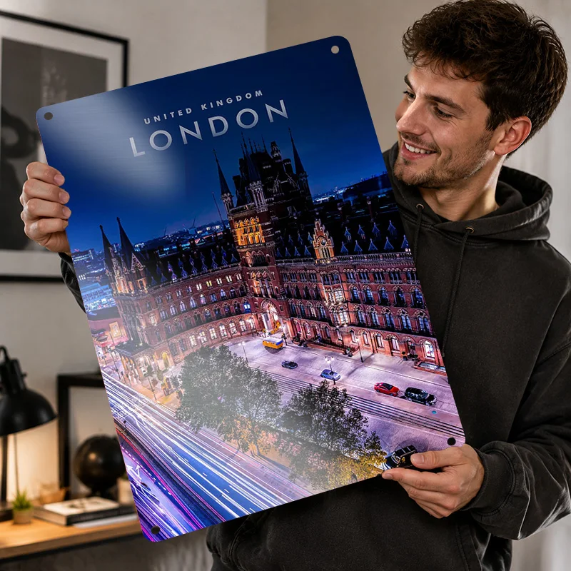 United Kingdom Textured Posters Personalized Aluminum Metal Sign Premium Urban Landmark Design Wall Art Ideal In Entryway Lounge