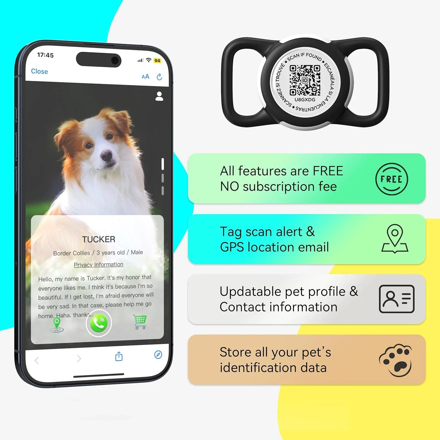 Waterproof Airtag Holder for Dog Collar with QR code Tag, Soft Protective Lightweight Airtag Case for Dog & Cat Collars harness view 4