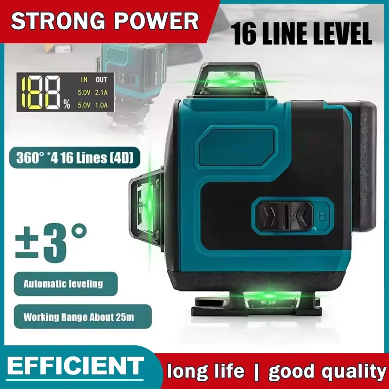 

High-Precision 16-Line 360 Horizontal Vertical Cross Level Green Light Laser High-Precision Wall-Mounted PortableTool Fit Makita