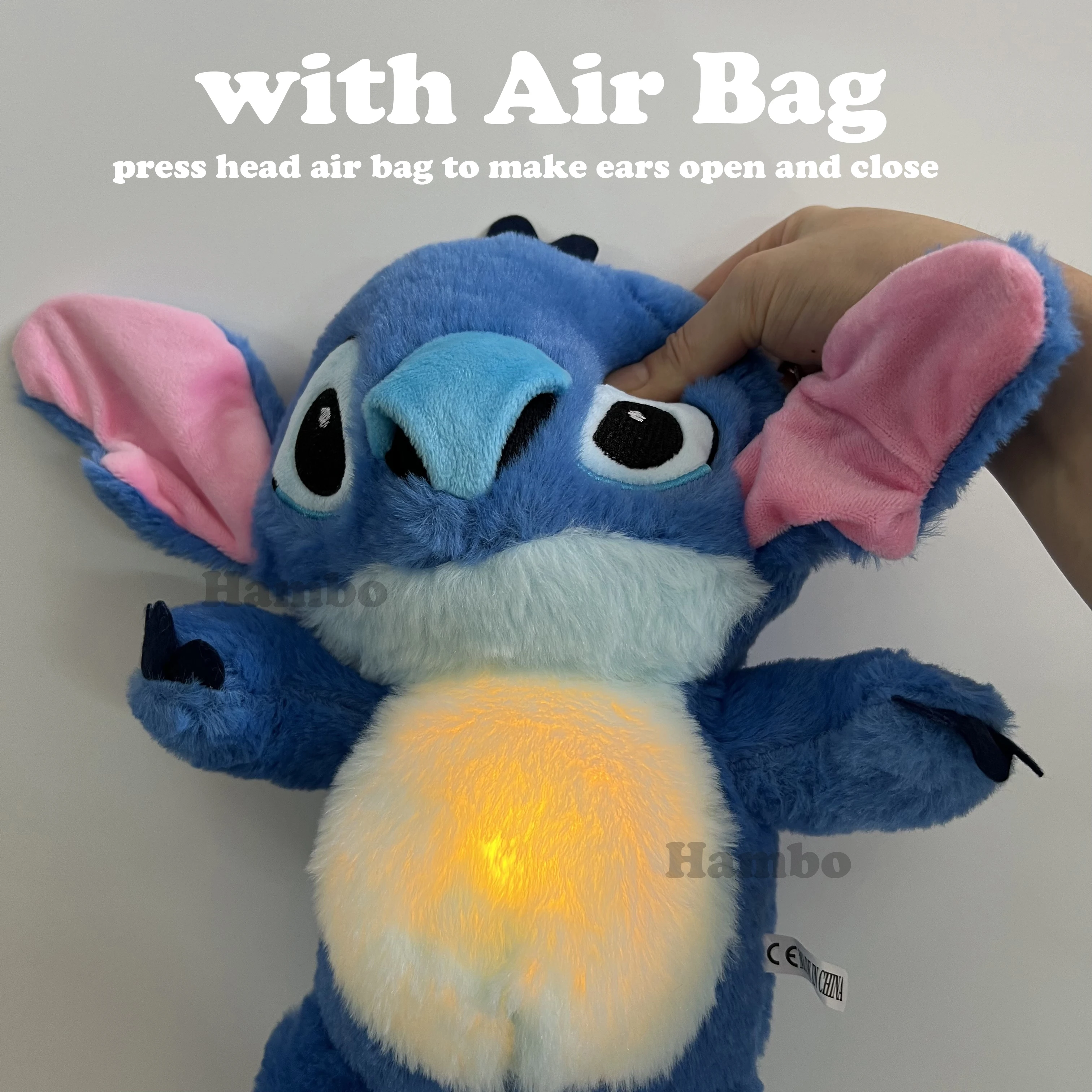 Newborn Breathing Stitch with Air Bag & Light Snuggle Plush Toy Kids Soothing Music Baby Sleep Companion Humanoid Doll Xmas Gift