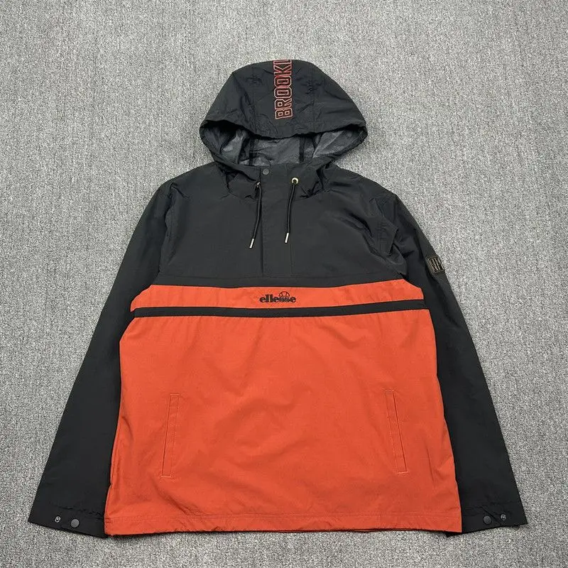 Men's Color Block Hooded Anorak Jacket Half Zip Windproof Pullover Coat Outdoor Casual Streetwear