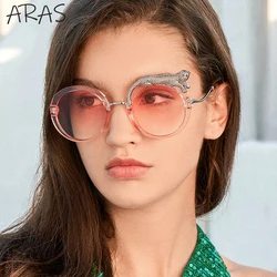 Oversized Round Sunglasses Women 2026 Luxury Brand Fashion Crystal Leopard-Head Sun Glasses Ladies Retro Anti Blue Light Eyewear
