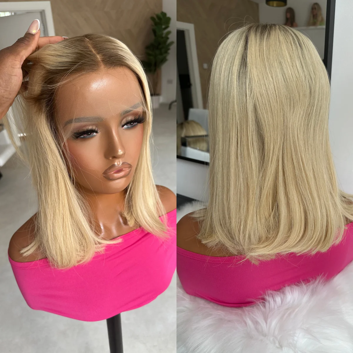 

13x4 Ombre Blonde Middle Parting Glueless Wigs Short Straight Bob Heat Resistant Fiber Wig Preplucked Hairline Synthetic Wig