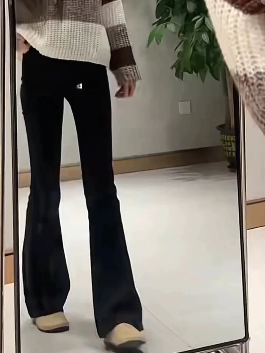 

Расклешенные прямые джинсы с высокой талией, женские осенне-зимние эластичные повседневные хлопковые джинсовые брюки больших размеров для похудения