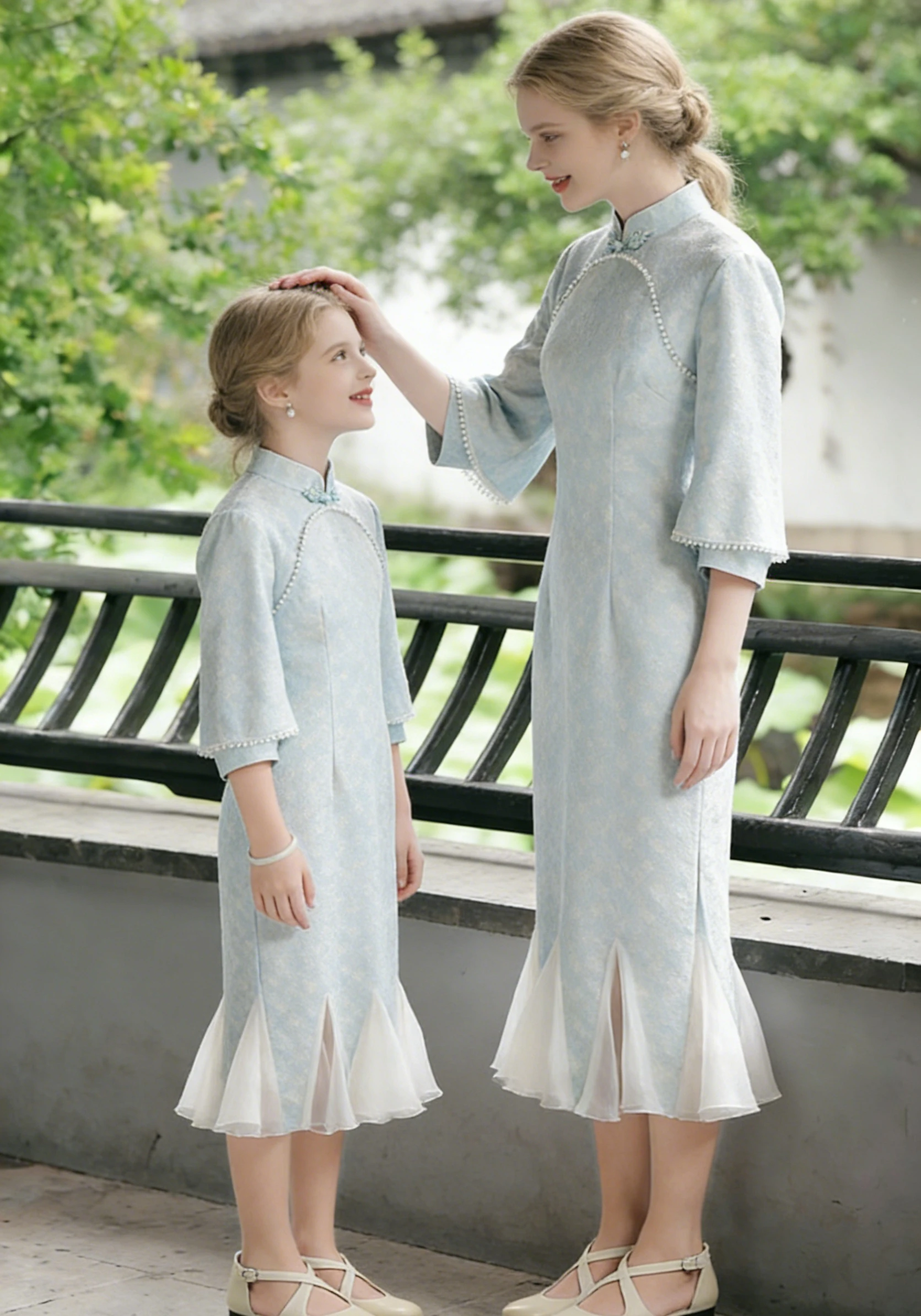 Girls Princess Dress 2026 Spring Autumn New Fashionable Parent-child Outfit Fish Tail Cheongsam Skirt Mother Daughter Daily Wear