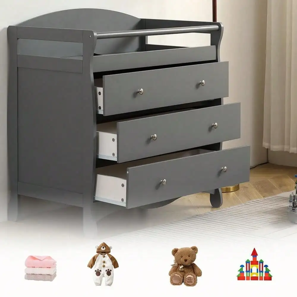 3 Drawers Changing Table Infant Diaper Nursery Station with Safety Belt