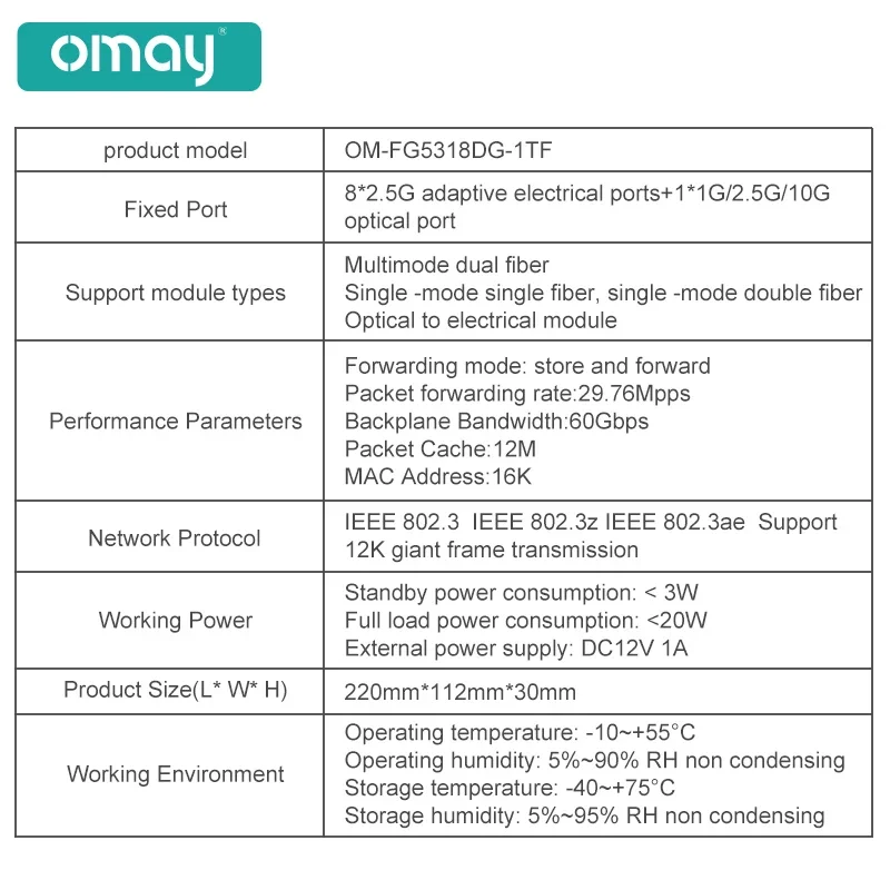 Коммутатор OMAY Ethernet с портом RJ45, 2,5 дюйма, 8 портов, 2,5 гб