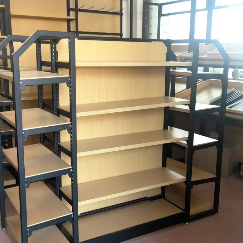 Custom Double Side Supermarket Racks, Heavy Duty Prateleiras, Mercearia Stand, Prateleira de exibição, aço inoxidável, 3-8 camadas, 80kg por camada