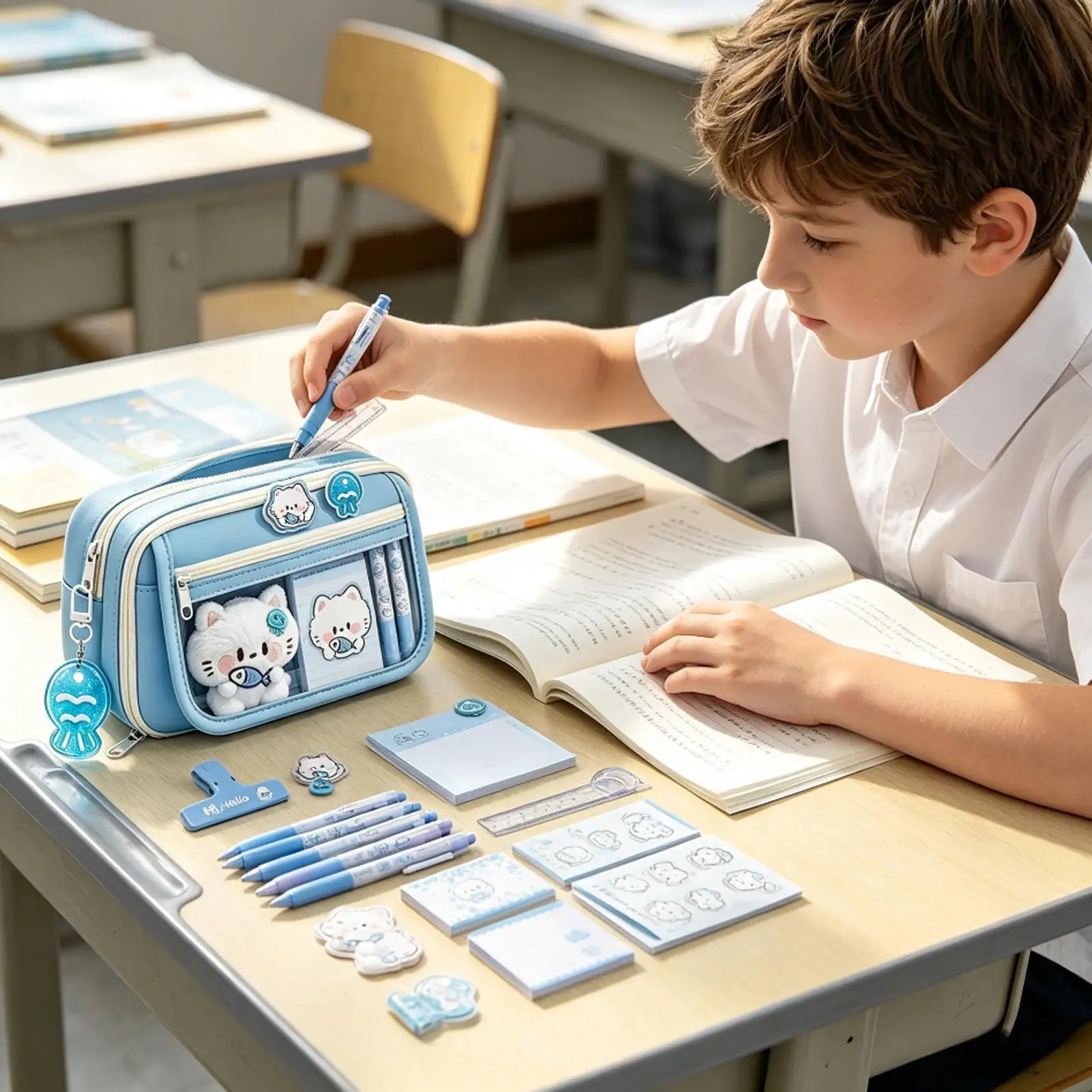 pencil-case-with-plush-toy-cute-cat-large-capacity-organizer-kids-school-pen-case-pencil-pouch-for-boys-girls-student-school