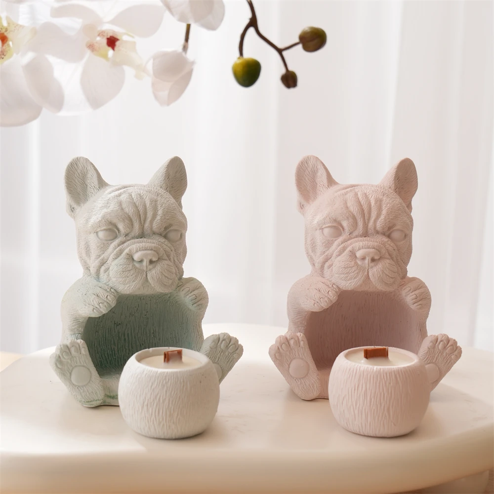 

Hollow Cat Soy Wax Silicone Mold Candle Jar Concrete Plaster Candlestick Mold French Bulldog Puppy Candle Holder Silicone Mould