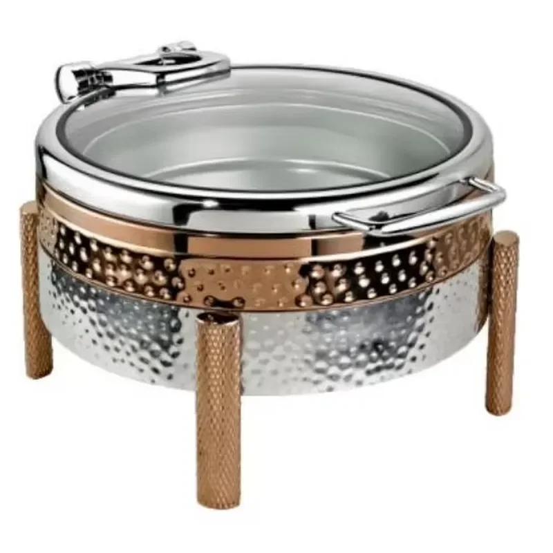 Restaurant Equipment Commercial Square 304 Stainless Steel Hammered Rose Gold Chafing Dish Buffet Set 6 qt