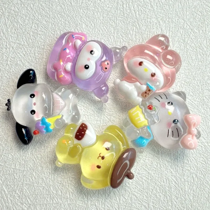 Cartoon Anime Sanrio Cute HelloKitty Luminous Resin Patch Transparent Handmade DIY Girl Jewelry Accessories Materials Wholesale