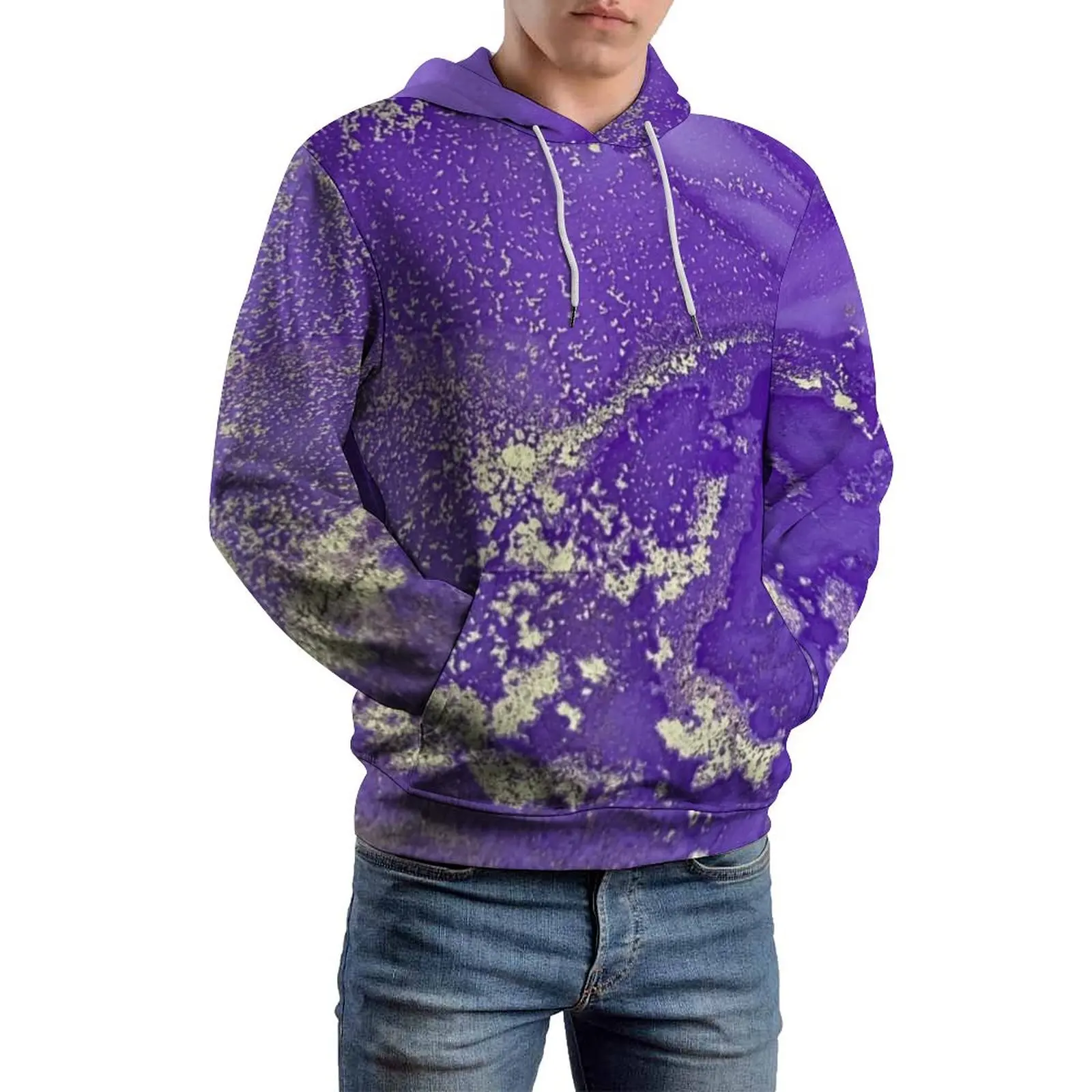 

Purple And Organic Marble Casual Hoodies Long Sleeve Abstract Ink Art Modern Hoodie Autumn Fashion Graphic Oversized Clothing