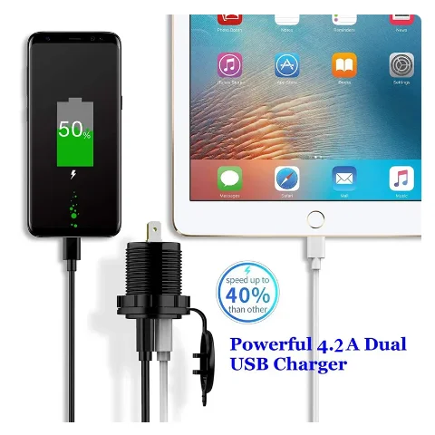 12-24V 5V 4.2A USB Car Charger Dual Auto USB Charger Socket Charger Outlet with Touch Switch for Truck Boat ATV Motorcycle