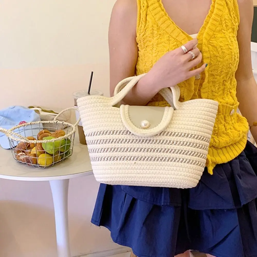 

Shoulder Bag Woven Tote Bag Korean Style Underarm Bag Stripe Tote Handbag Lightweight Solid Color Summer Beach Bag Storage