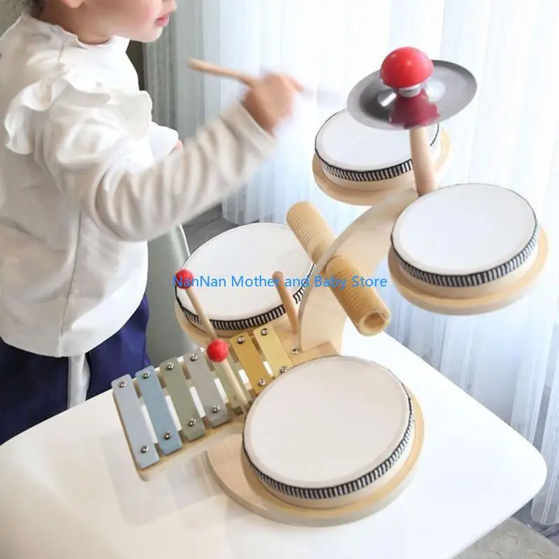 5IN1木製の楽器ドラムベビー感覚のためのドラムセット幼児のためのおもちゃを学習するためのおもちゃのおもちゃオルフ