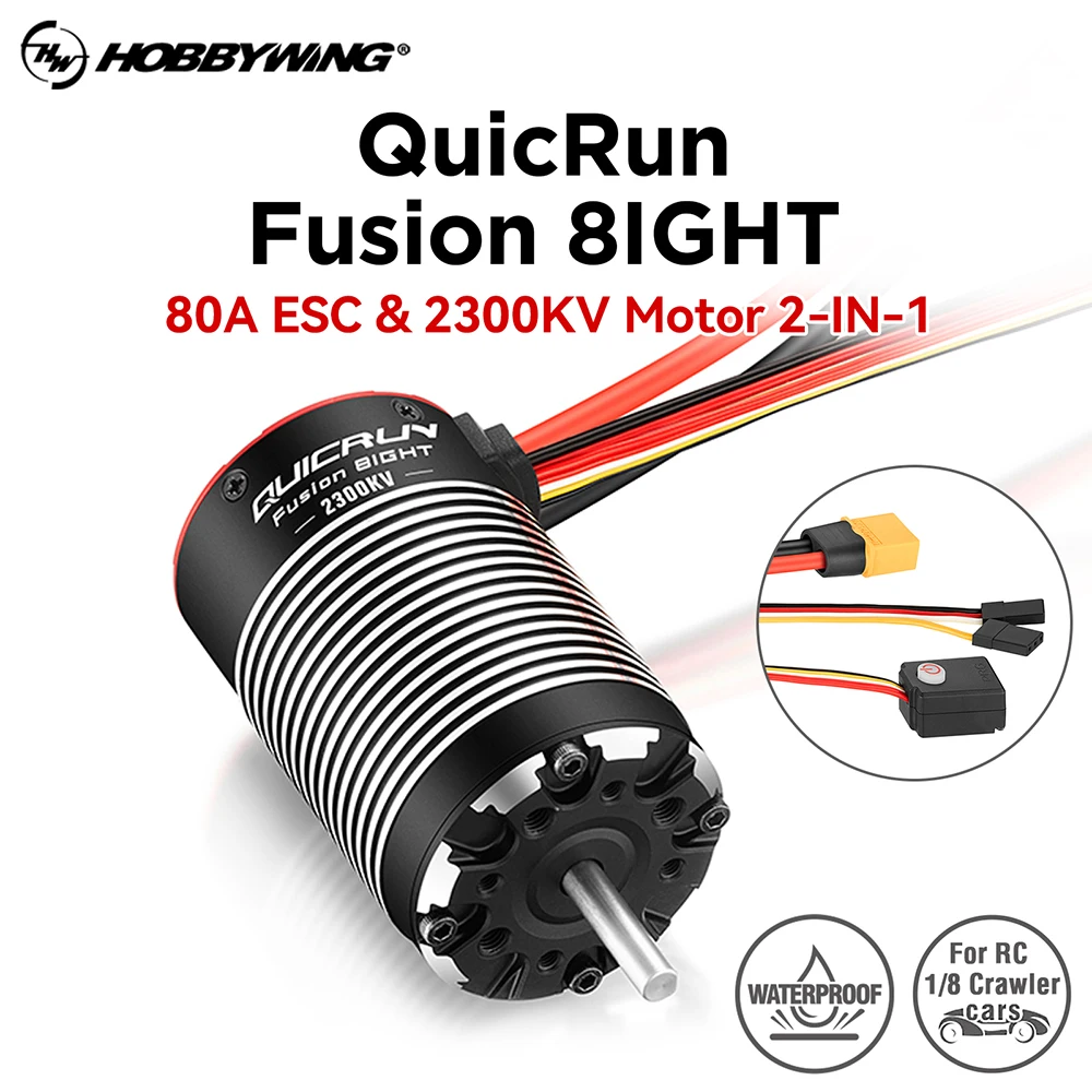 

HOBBYWING QuicRun Fusion 8lGHT Brushless 2300KV 2in1 Motor 80A ESC For RC 1/8 Crawler Car