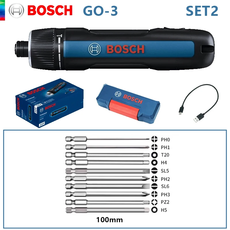 BOSCH GO 3 New 3.6V Intelligent Electric Screwdriver Portable Light Press Type With USB Charging Cable Wrench Set Combination