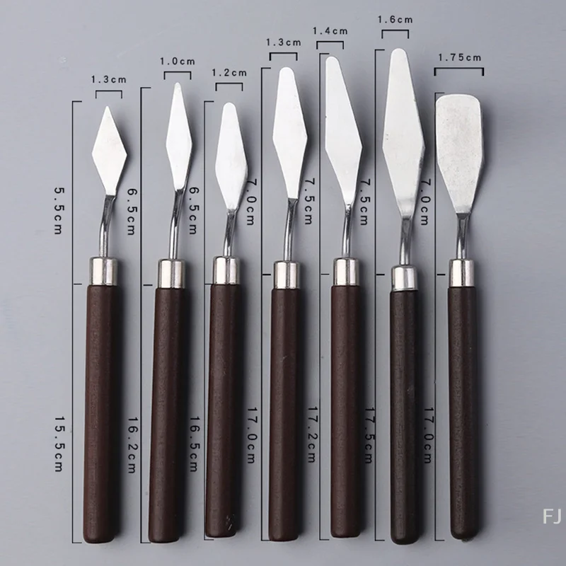 [YU]7PCS Watercolor Mixed Art Oil Painting Scraper Set Wood Stainless Steel Gouache Paint Pigment Mixing Knife Hand Tool