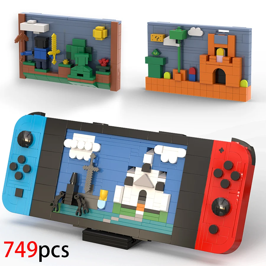 Moc switch jogo console jogador blocos de construção colorido transformar mecha robô humanóide modelo tijolo brinquedos presente aniversário natal