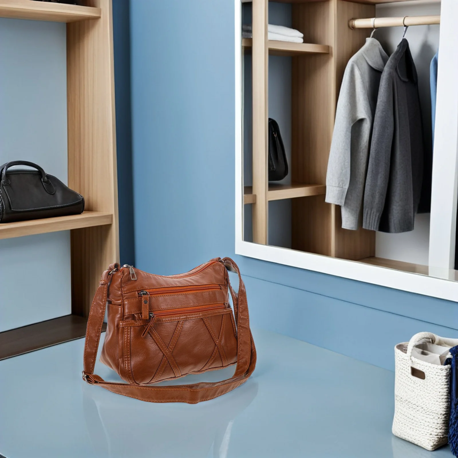 

Soft Purses For Women Large Capacity Multi-Layer Crossbody Shoulder Bag Adjustable Strap Mommy Handbag For Travel Shopping Daily